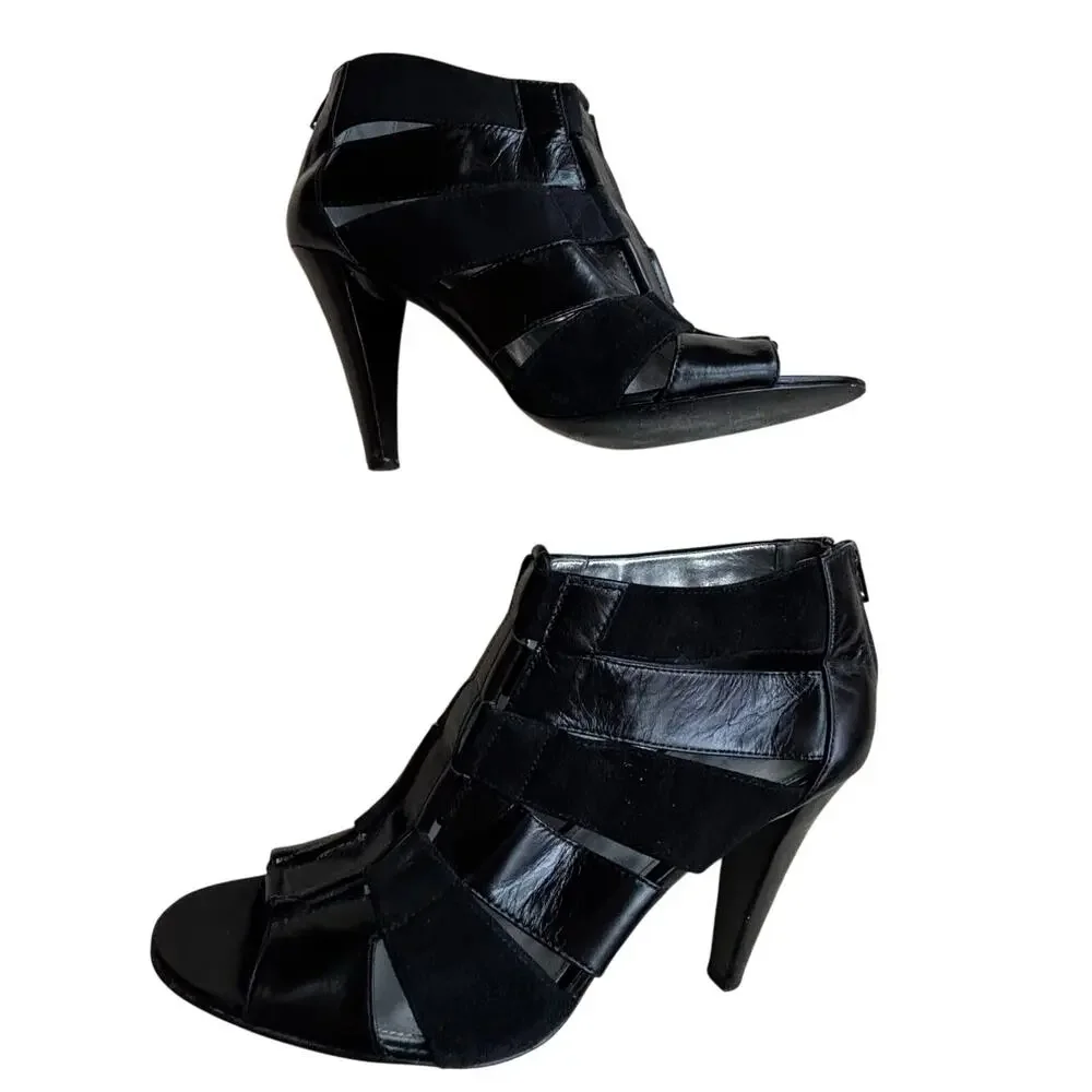 Calvin Klein Camen 9M black high heel strappy shoes open toe leather & suede